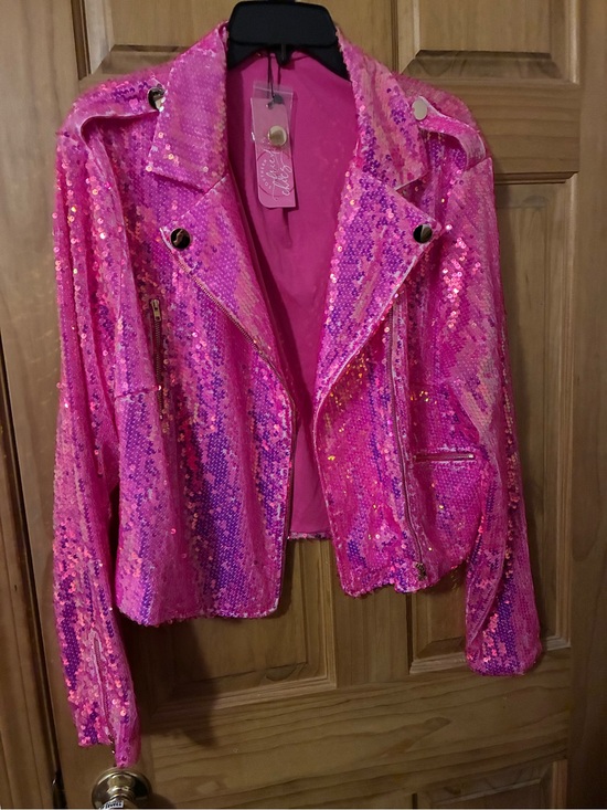 southern fried chics Tops - Southern Fried Chics Neon Bandita Sequin Moto Jacket